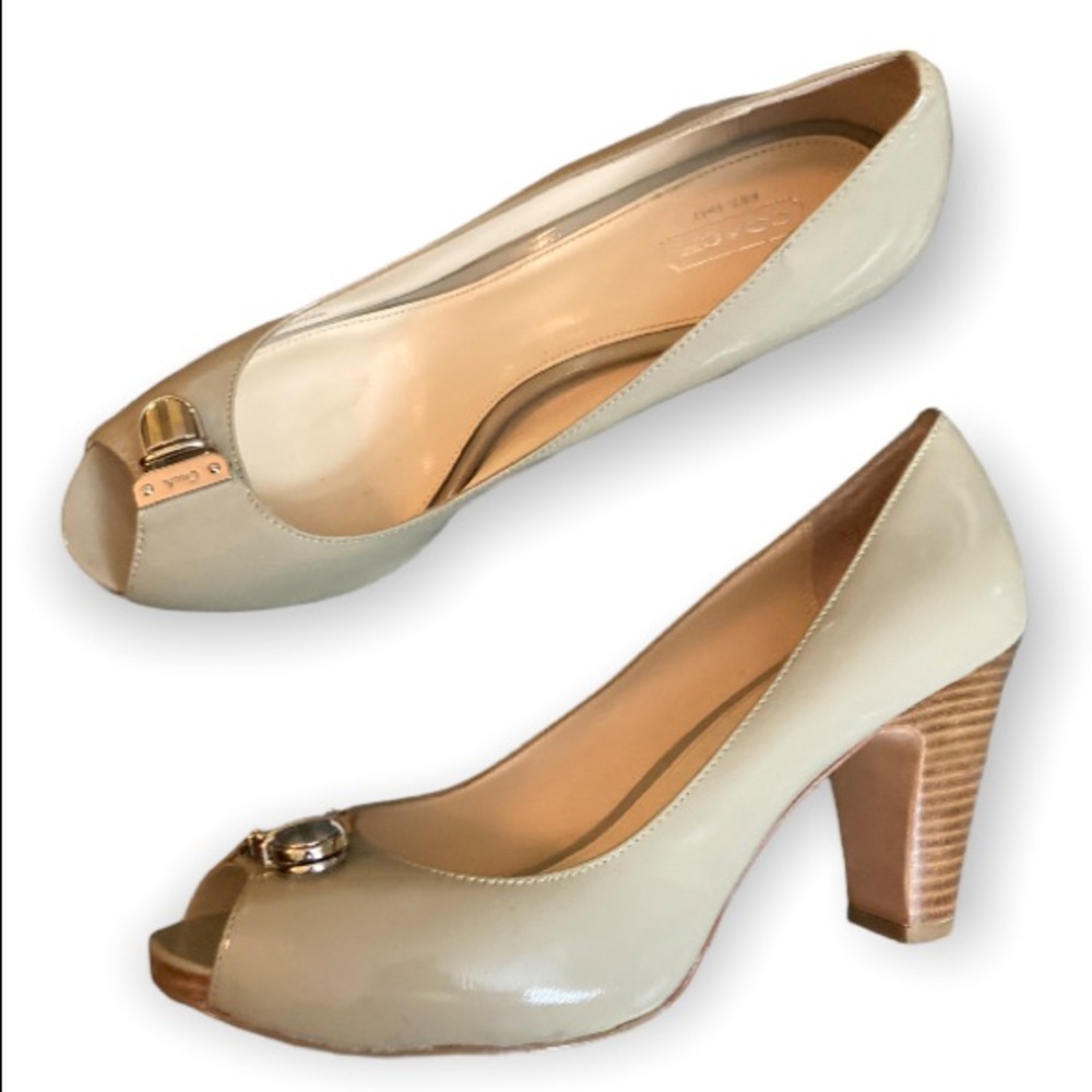 Coach Helaine Nude Patent Leather Peep Toe Pump